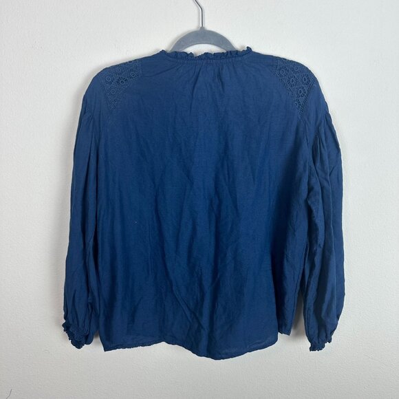 Sundance Linen Blend Boho Embroidered Blouse XS Tassel Tie Front Minimalist Cont - Picture 6 of 6